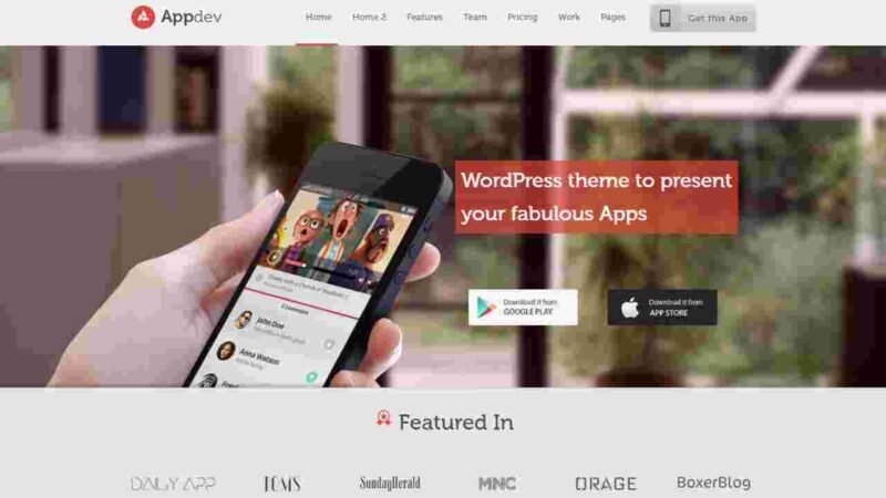 Appdev - Mobile App Showcase WordPress Themee for showcasing mobile apps with responsive design, extensive customization, and seamless plugin integration