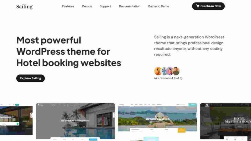 Hotel WordPress Theme - Sailing Explore premium for hotels and resorts. Features include an elegant design, booking system, and customizable room listings