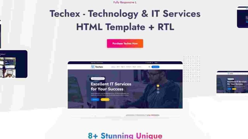 Techex - Technology & IT Services HTML Template v1.5 is a modern, responsive template designed for IT companies, tech startups, and service providers Learn