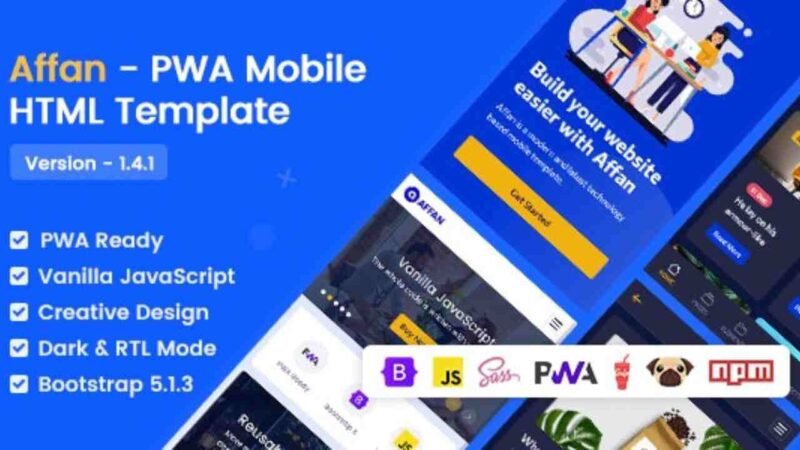 Explore the Affan - PWA Mobile HTML Template 1.7.0, a top-tier mobile HTML template designed for building high-performance Progressive Web Apps. Learn
