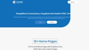 DeepMind Coronavirus Hospital and Heath HTML Template v2.0 offering pandemic-specific tools, SEO optimization, and appointment booking features