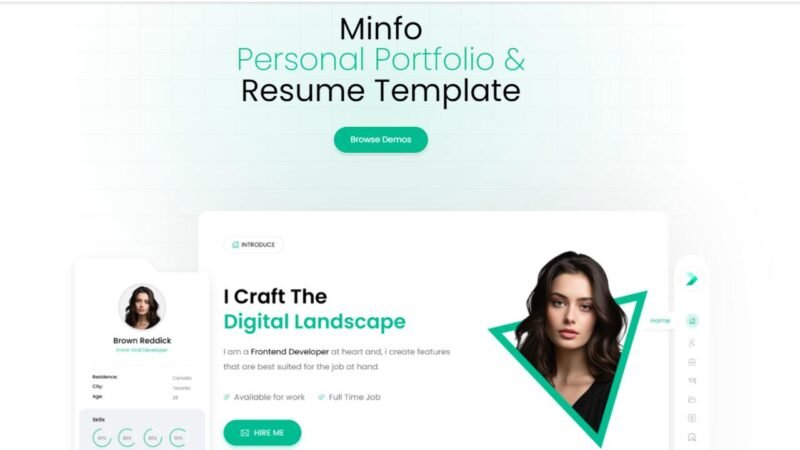 Explore the Minfo - Tailwind Personal Resume HTML Template 1.3, a sleek and modern HTML template built with Tailwind CSS, perfect for creating